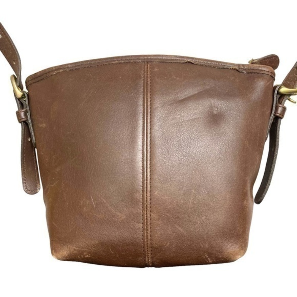 Coach brown leather mini bucket crossbody bag